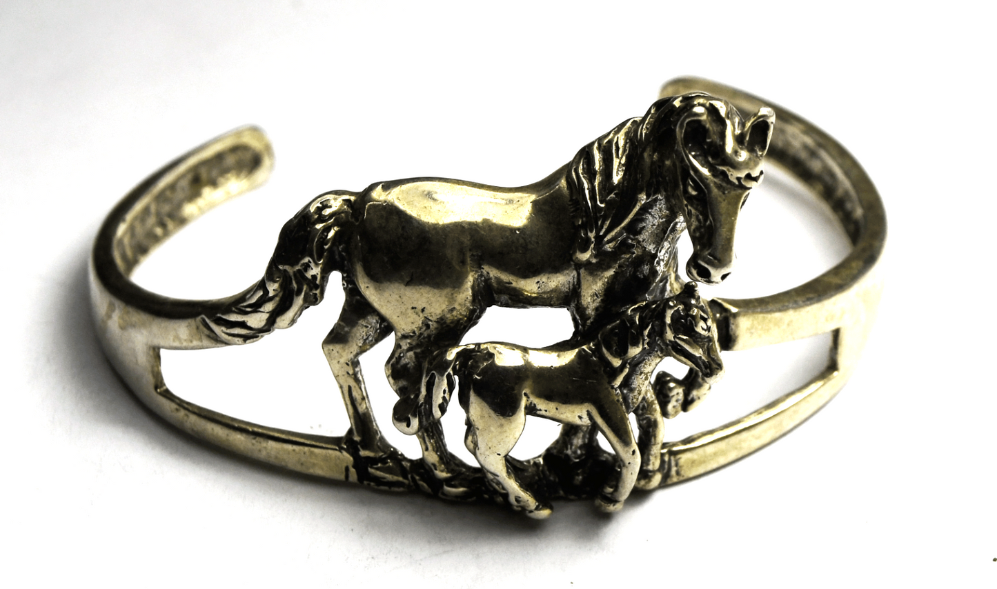 Sterling Silver OTT Double Horse Split Cuff Bracelet 36mm 7" Wrist