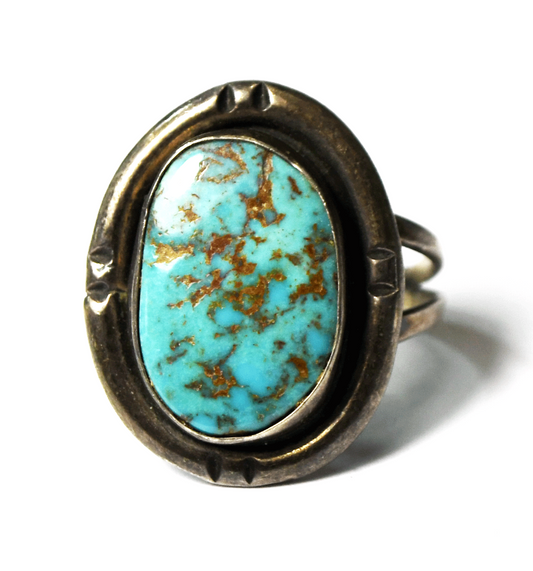Vintage Sterling Silver Royston Turquoise Red Matrix Ring 24mm Size 6.75