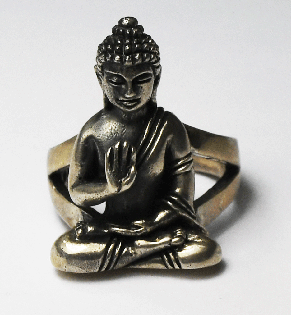 Sterling Silver Buddha Abhayamudra Protection Ring 26mm Size 8