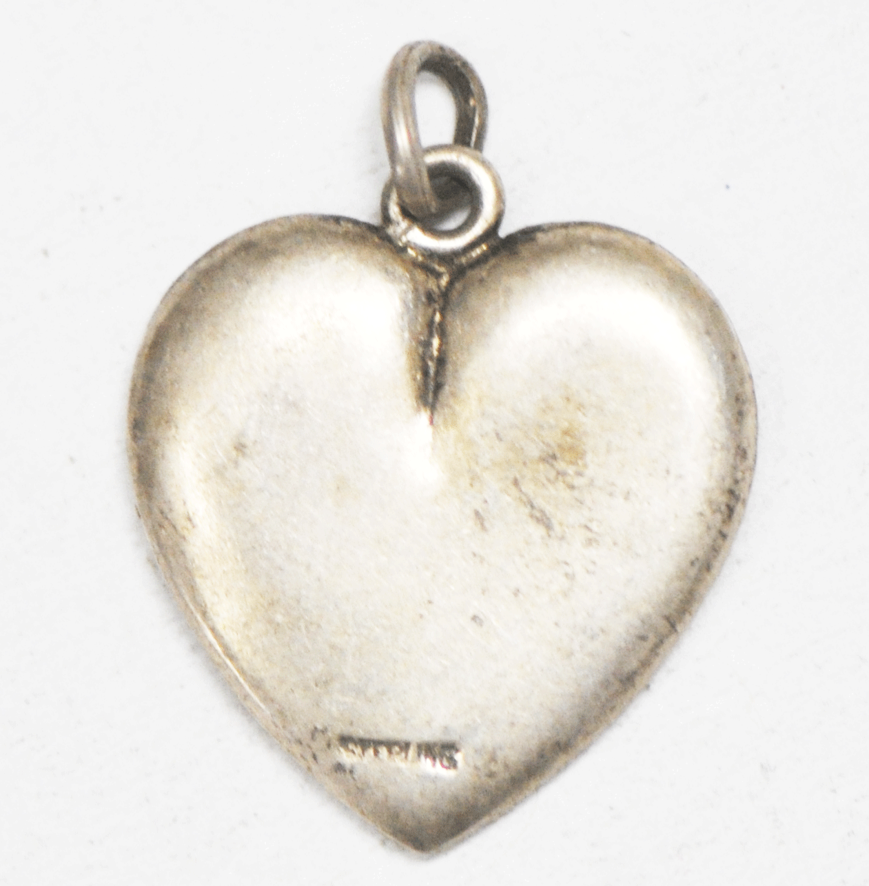 Sterling Silver Plain Puffy Heart Charm Antique Monogrammed 22mm x 19mm