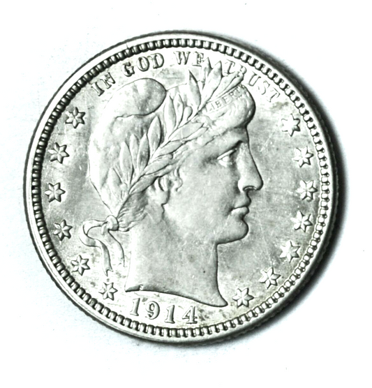 1914 25c Barber Silver Quarter Dollars Philadelphia Twenty Five Cents AU