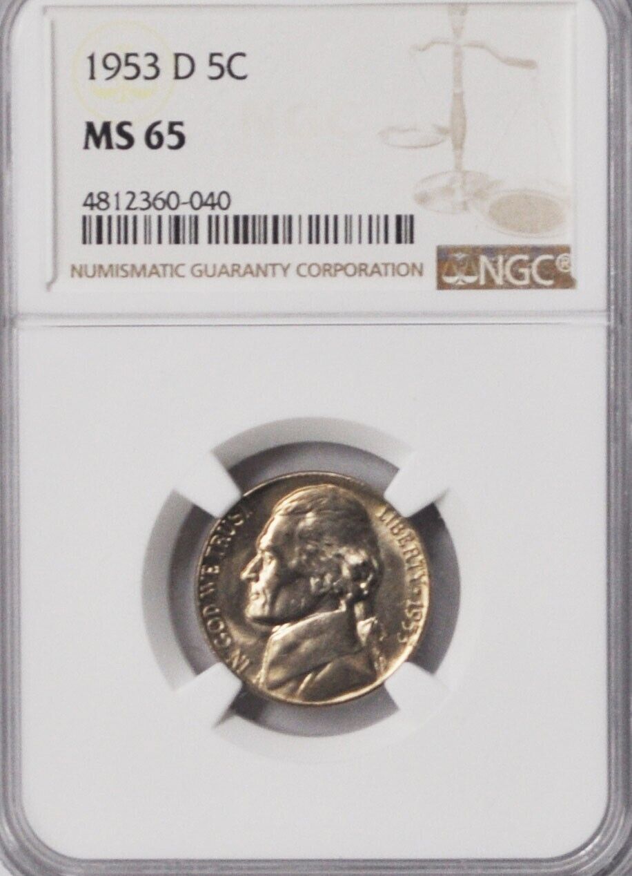 1953 D 5c Jefferson Nickel Five Cents NGC MS65  BU Denver