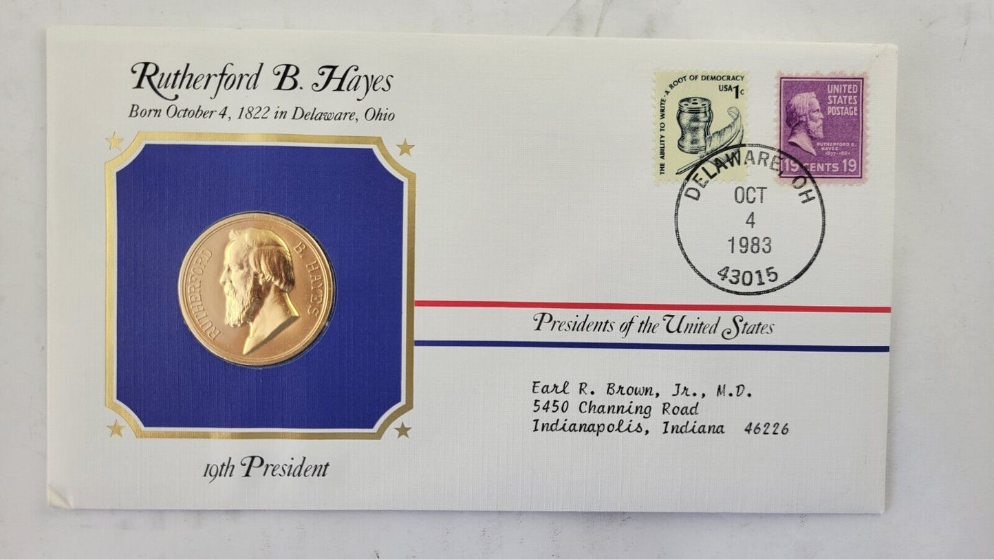 R. B. Hayes Presidential Covers Medal Postal Commemorative Society Gold Plated