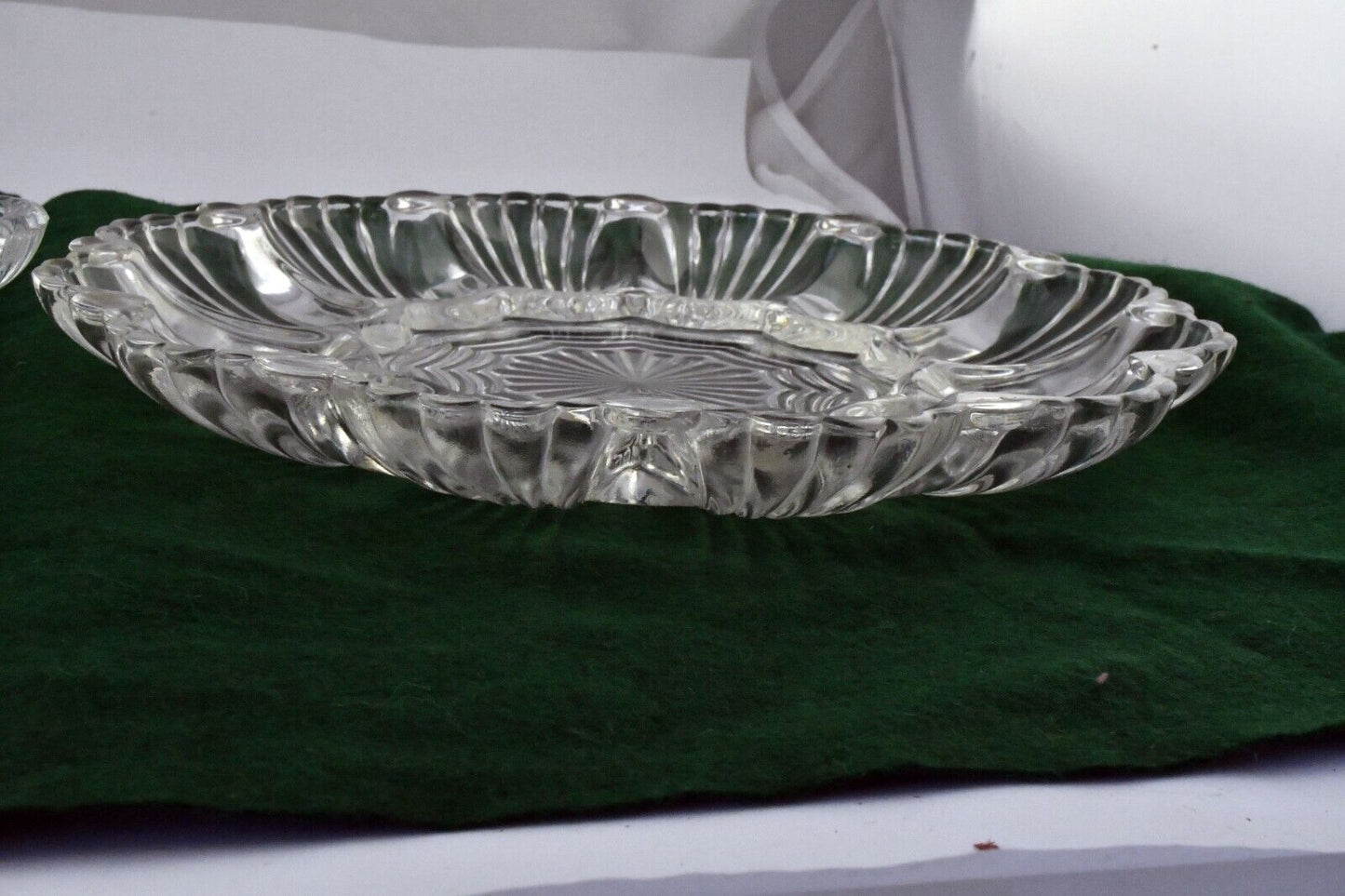 Set of 2  Indiana Glass Hobnail Scalloped Seashell Deviled Egg Holders Plates