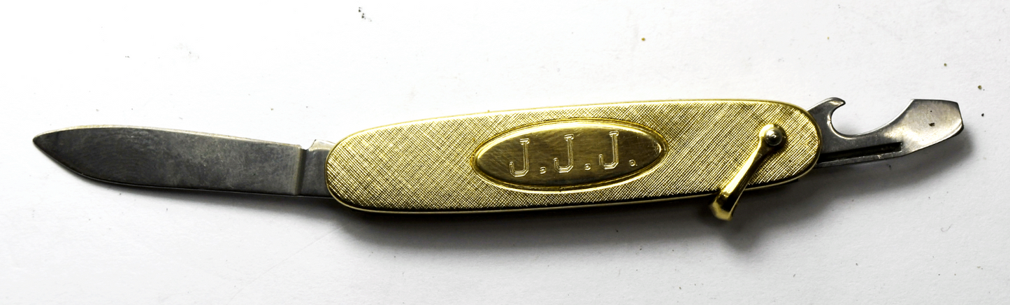 Vintage Imperial prov. RI 2 Blade Gold Plated Pocket Knife Monogrammed 2.5"