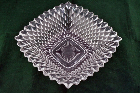 Vintage Molded Crystal Glass Square 8" x 8"  Vegetable Bowl Candy Dish