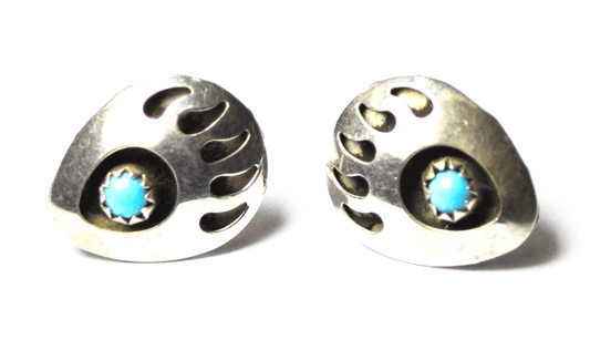 Sterling Silver Turquoise Bear Claw 17mm Teardrop Hollow Earrings Pierced