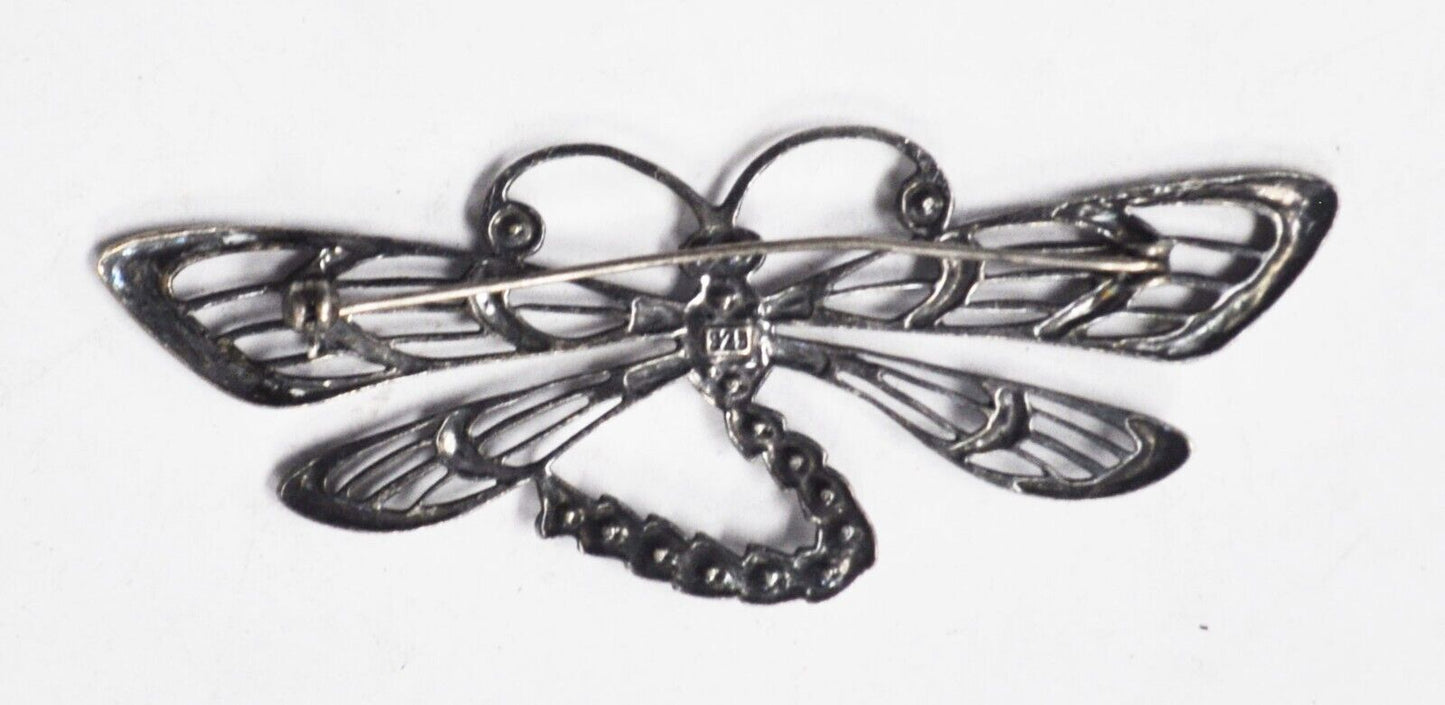 Sterling Silver Butterfly CZ Filigree Brooch Pin 77mm x 31mm