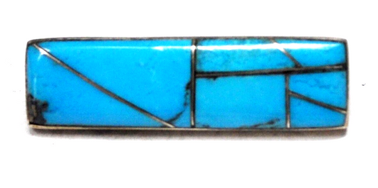 Sterling Silver Rectangle Inlay Blue Turquoise Clip 39mm x 11mm
