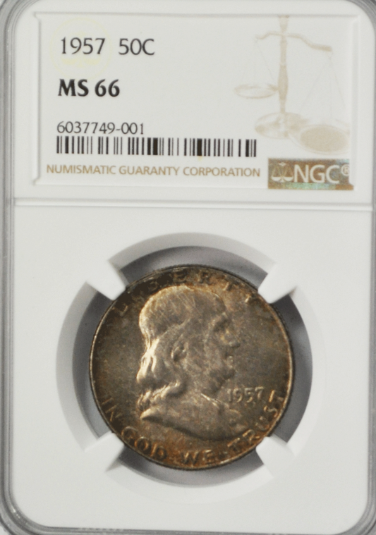 1957 50c Franklin Silver Half Dollar NGC MS66 Fifty Cents BU Philadelphia