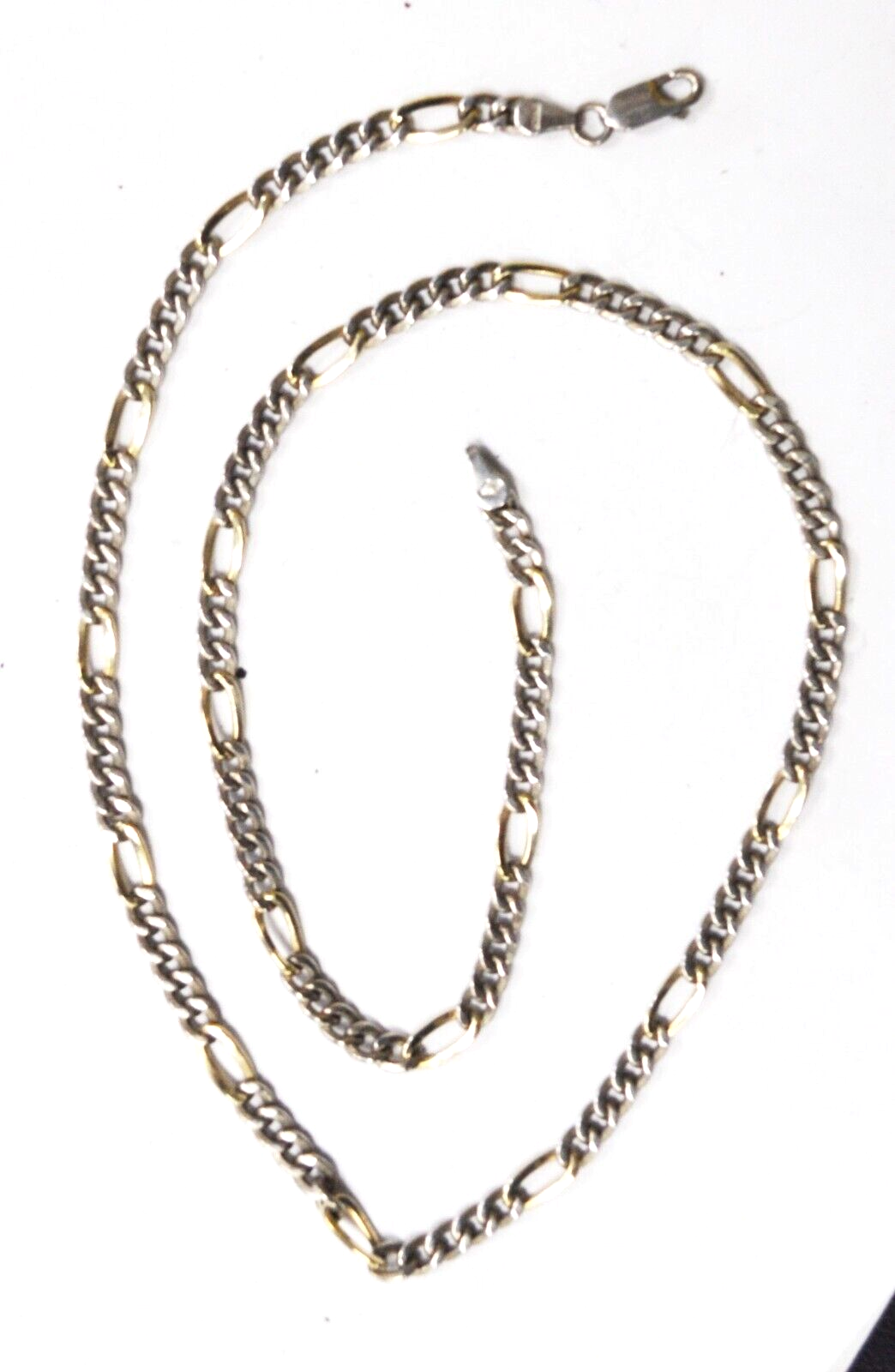 Sterling Silver Two Tone 14K MB Figaro 4mm Necklace 20"