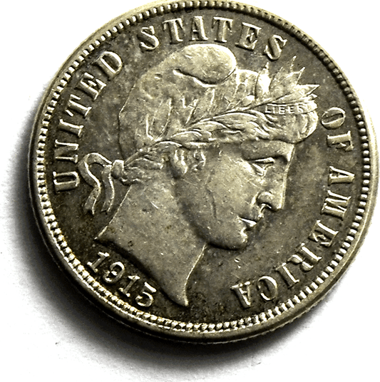 1915 S 10c Barber Silver Dime Ten Cents San Francisco AU