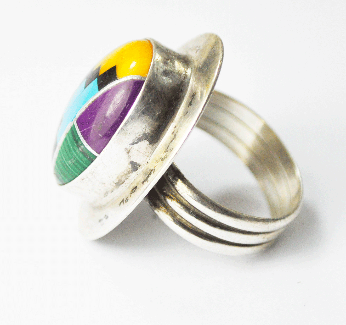 Sterling Silver VHC Geometric Sterling Inlay Ring 29mm Size 8 Adjustable