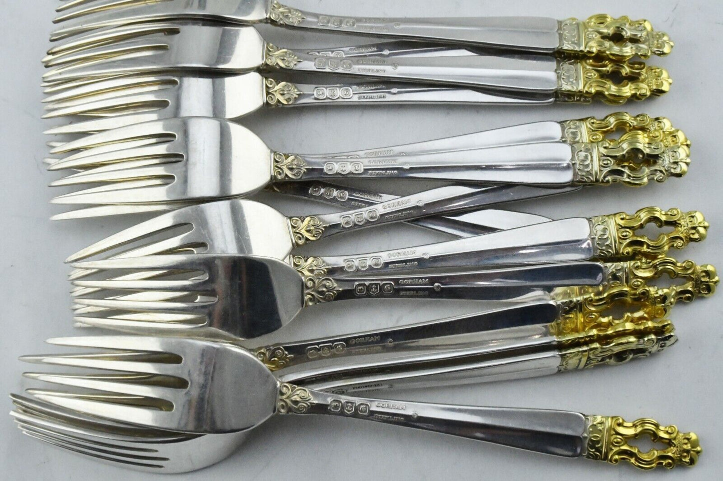 14pc. Hispana-Sovereign "Gold" by Gorham Sterling Solid 7 1/2" Dinner Forks 39oz