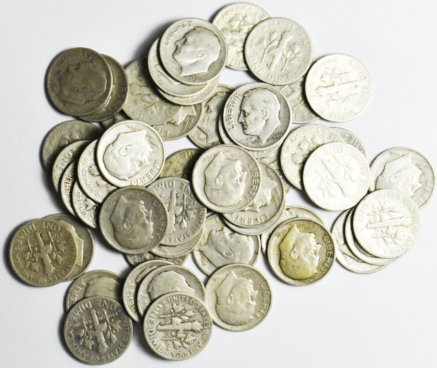 Roll of 50 1949 S 10c Roosevelt Silver Dime Ten Cents San Francisco