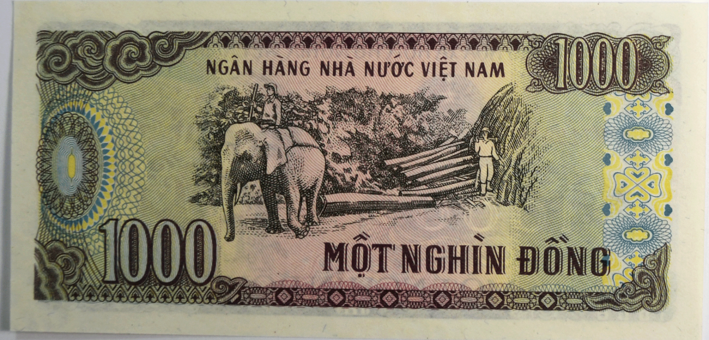 1988 Vietnam 1,000 Thousand Dong Uncirculated Banknote ED 9719438 Elephant
