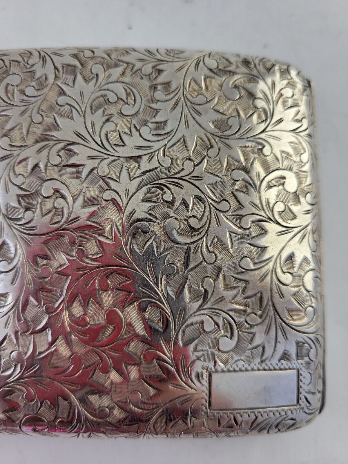 Vintage Etched Design .950 Fine Silver 4"x3"Cigarette Case 3.7oz