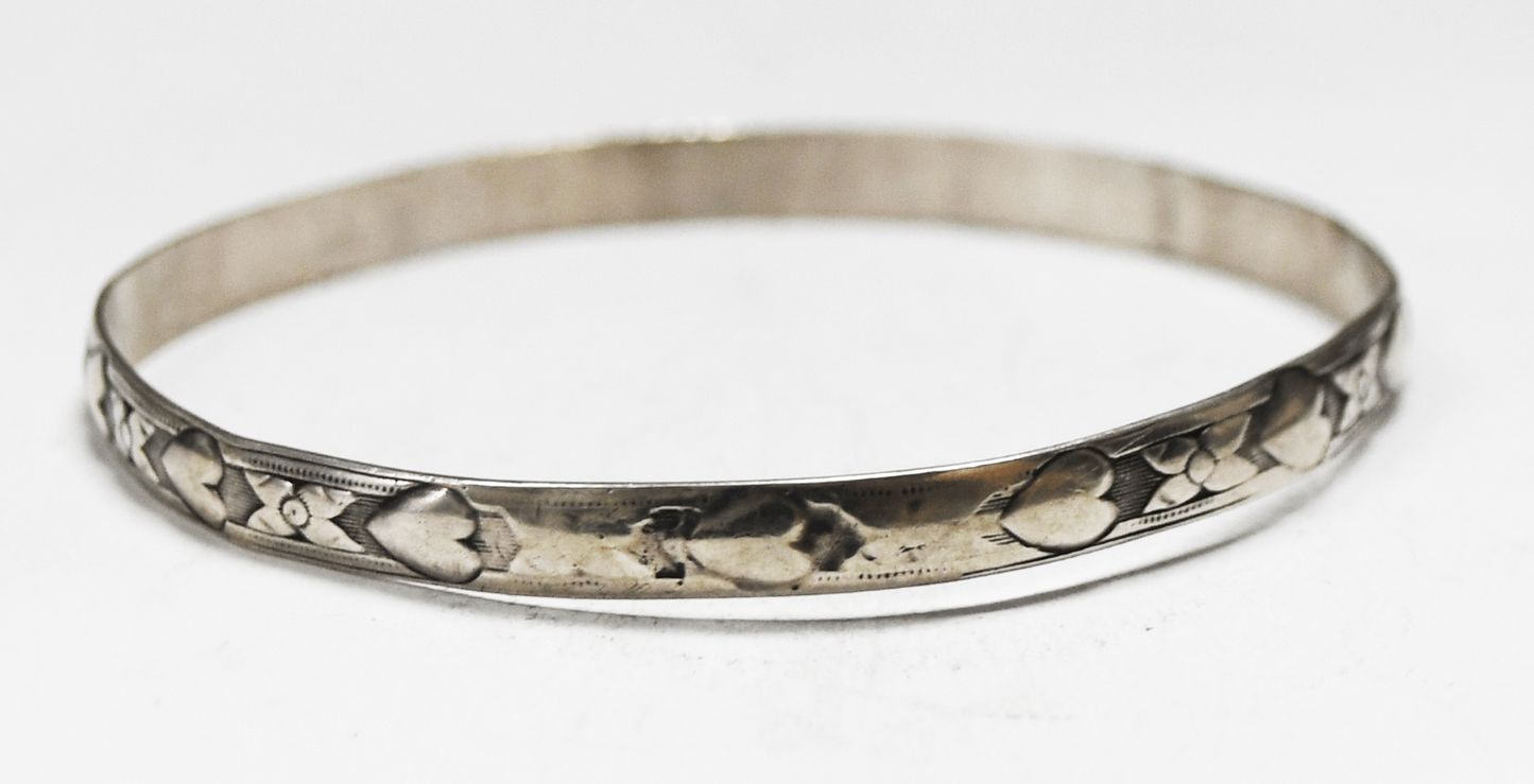 Sterling Silver Heart X Round Small Bangle Bracelet 5mm