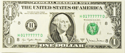 1977 A $1 Federal Reserve Note H  Uncirculated H01777777D Fancy Serial 6 ofakind