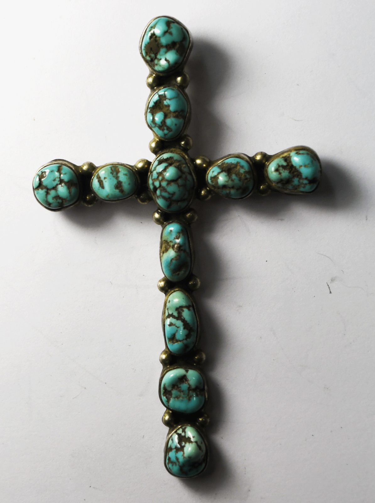 Sterling Turquoise Chunk Large Cross Pendant Clip 86mm x 54mm 22g
