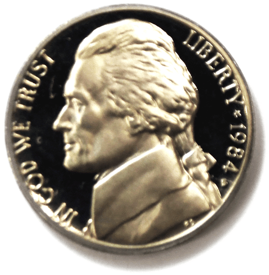 1984 S 5c Jefferson Proof Nickel Five Cents Uncirculated From Proof Set