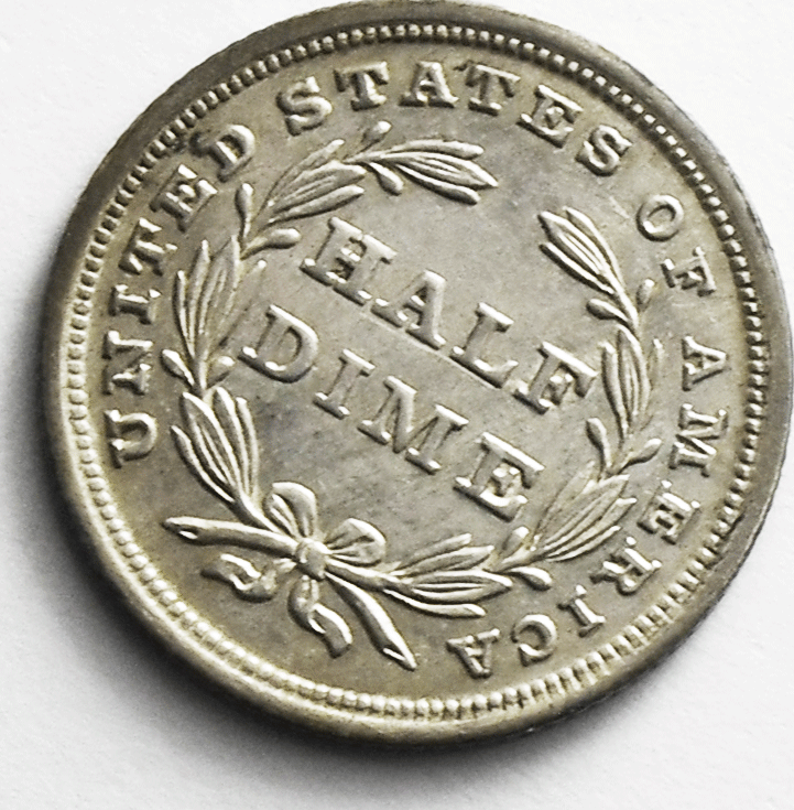 1838 H10c Seated Liberty Silver Half Dime Large Stars AU 5c