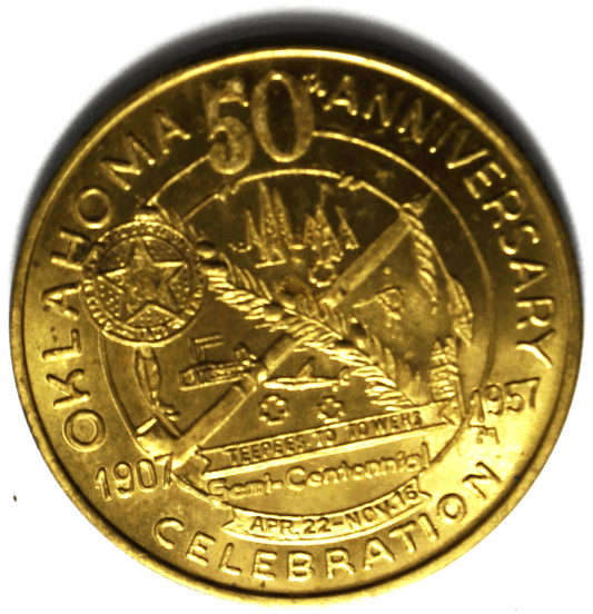Oklahoma 1957 50th Anniversary Medal Celebration Semi Centennial Exposition 32mm