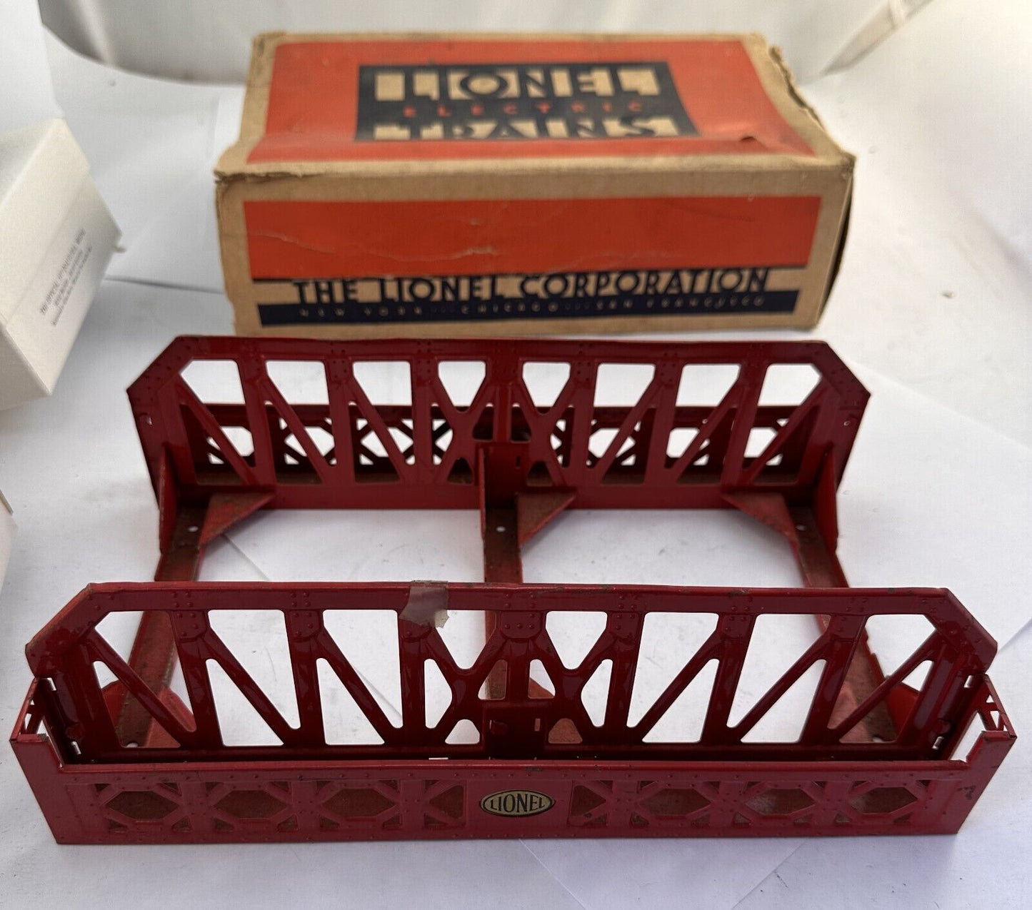 LIONEL PREWAR O-GAUGE 270 SINGLE SPAN ALL METAL RED TRUSS BRIDGE W/NICKEL TRIM