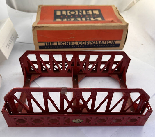 LIONEL PREWAR O-GAUGE 270 SINGLE SPAN ALL METAL RED TRUSS BRIDGE W/NICKEL TRIM