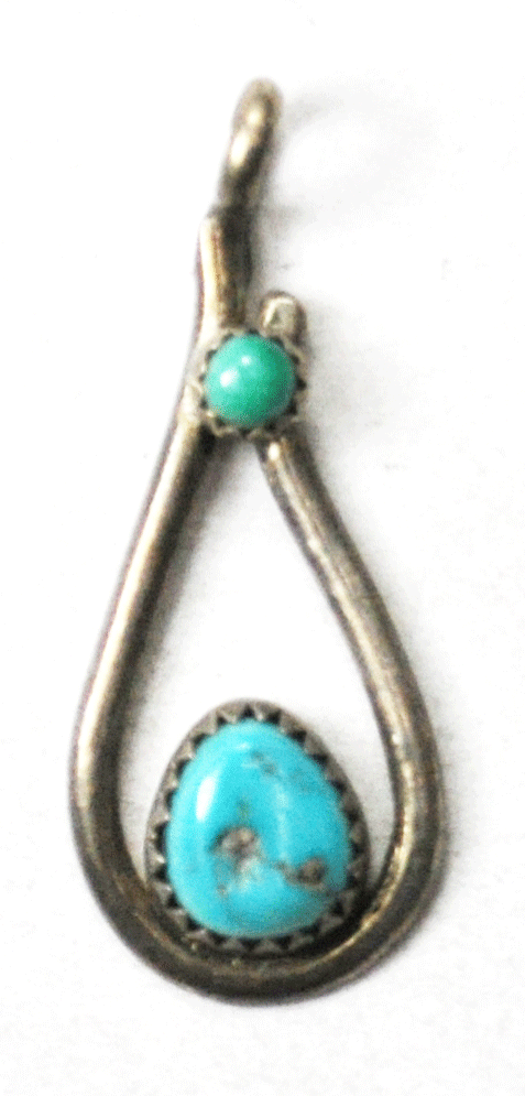 Sterling Teardrop Turquoise Green & Blue Wire Pendant 14mm x 35mm Loretta Maetza