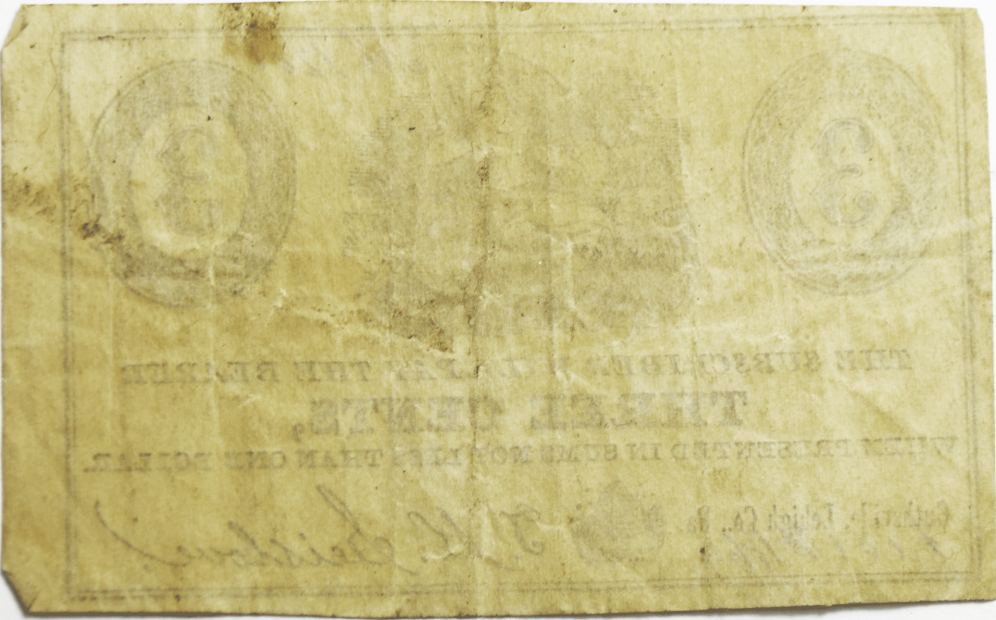 1864 Guthsville Lehigh Pennsylvania 3c Scrip Note Pay the Bearer