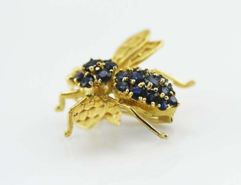 Michael Valitutti 14kt Yellow Gold Big Bumble Bee with 20 Sapphires 1.47ctw