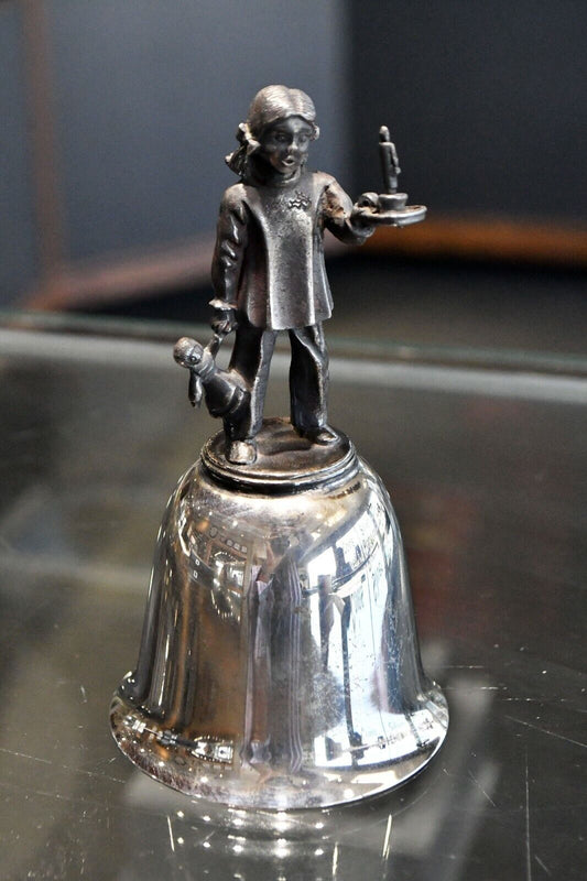 1977 Christmas Danbury Mint Bell Girl holding Candle with Doll 4 1/2" Tall