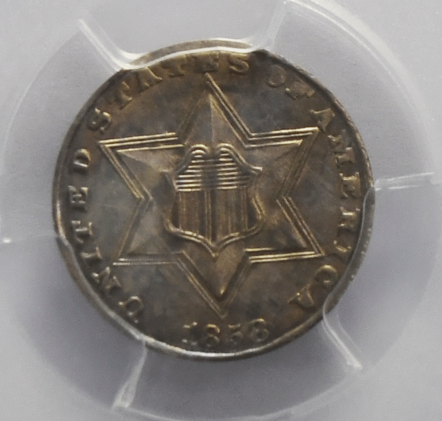 1858 3c Three Cent Silver Trime US Coin PCGS MS63 Uncirculated Philadelphia