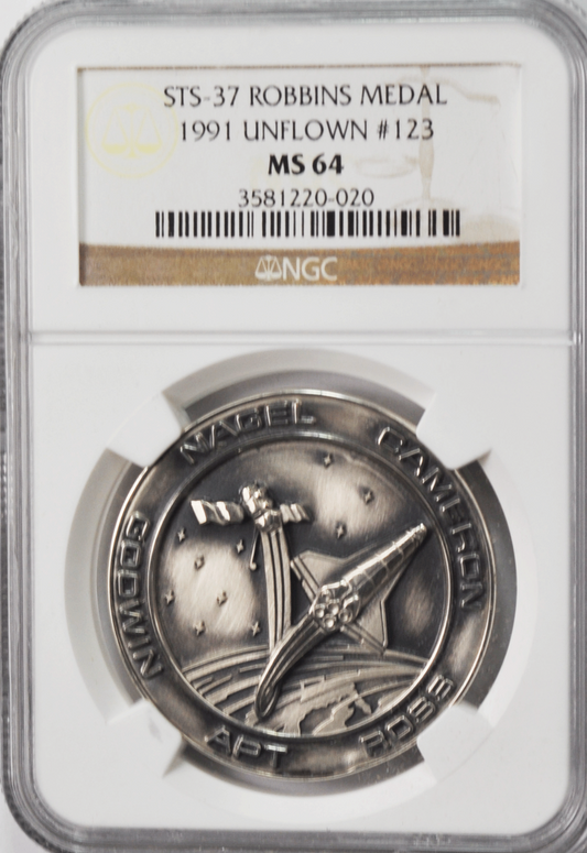 1991 STS-37 Robbins Silver Space Medal Unflown #123 NGC MS64 Atlantis CGRO