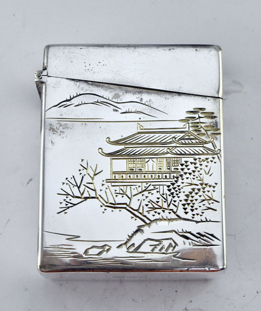 Japanese 950 Fine Silver 3" x 2 3/8" Ornate Cigarette Box 2.9 oz.