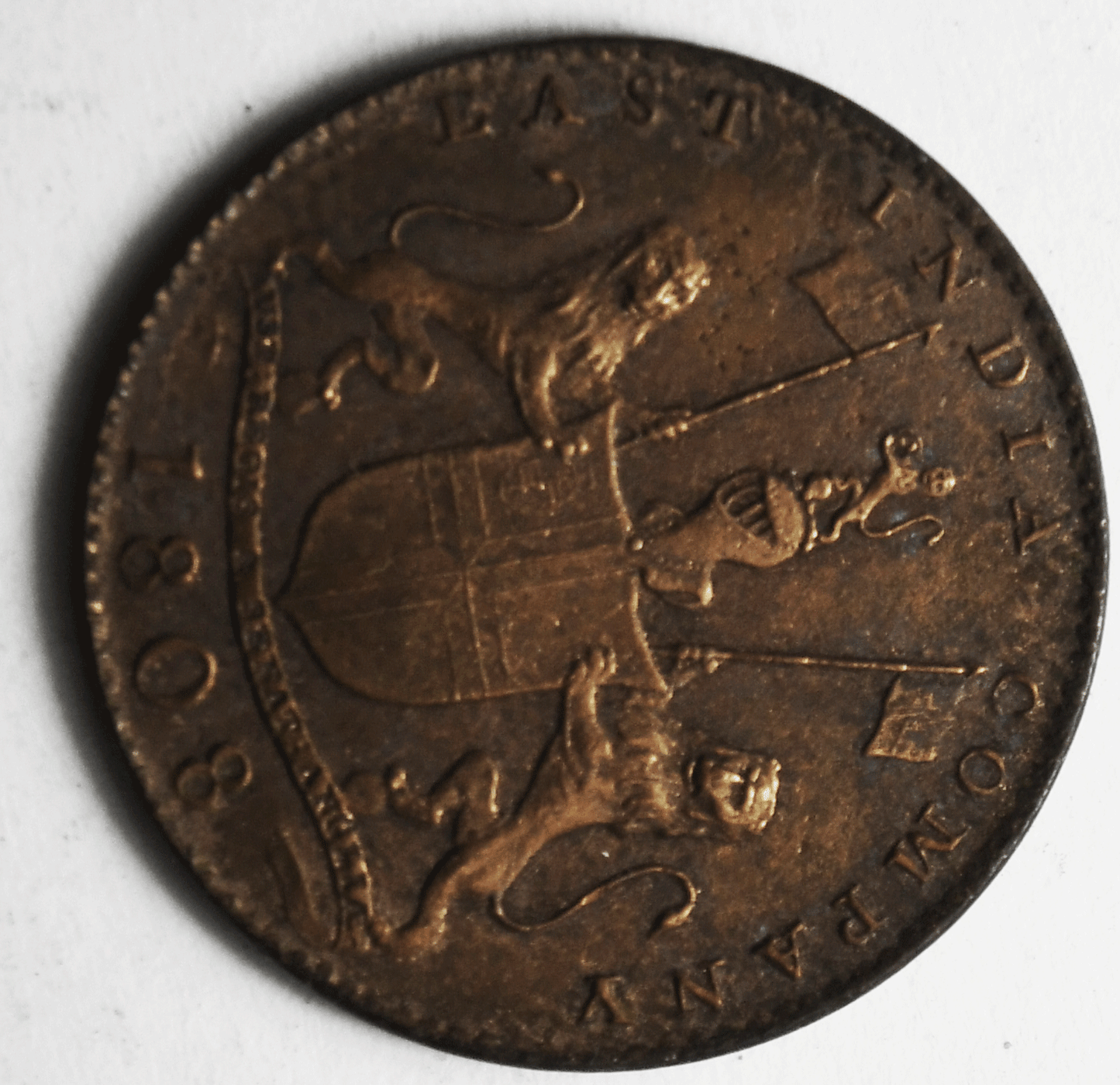 1808 India-British Madras Presidency 10 Cash KM# 320