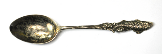 Antique Mechanics Fish Handle Scroll Water Souvenir Spoon 5-5/8"