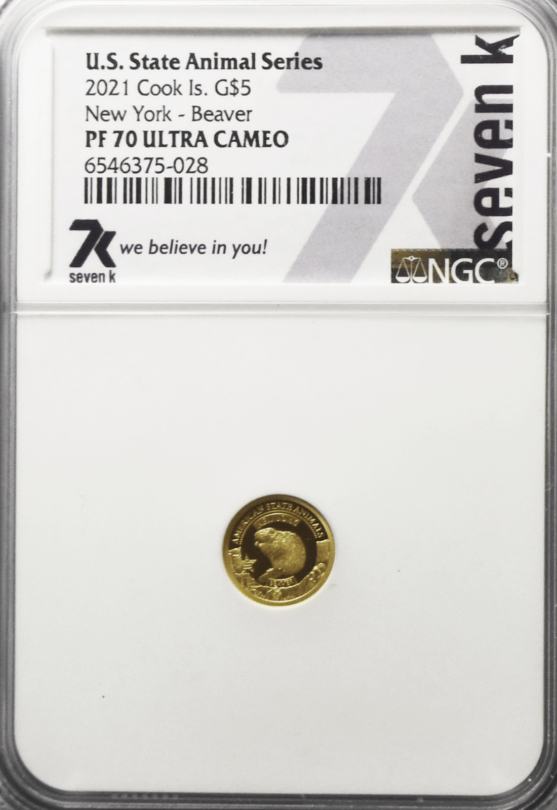 2021 $5 Cook Is Gold .5g Animal Series 7k NGC PF70 UC New York Beaver