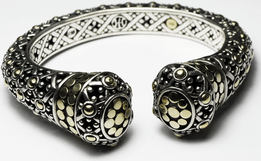 Sterling 18k John Hardy Jaisalmer Kick Dot Hinged 21-10mm Cuff 6-1/4" Wrist