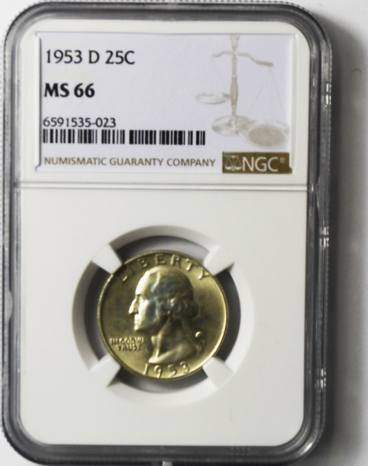 1953 D 25c Washington Silver Quarter Dollar NGC MS66