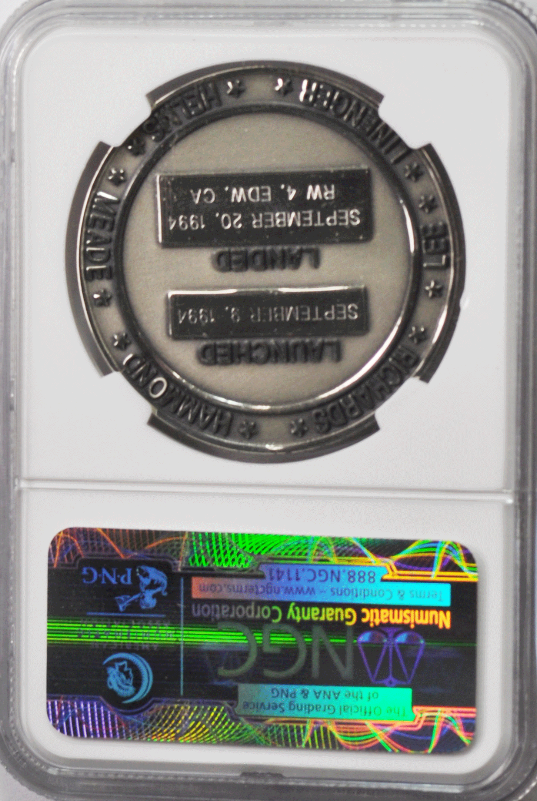 1994 STS-64 Robbins Silver Space Medal Unflown #133 NGC MS66 Discovery