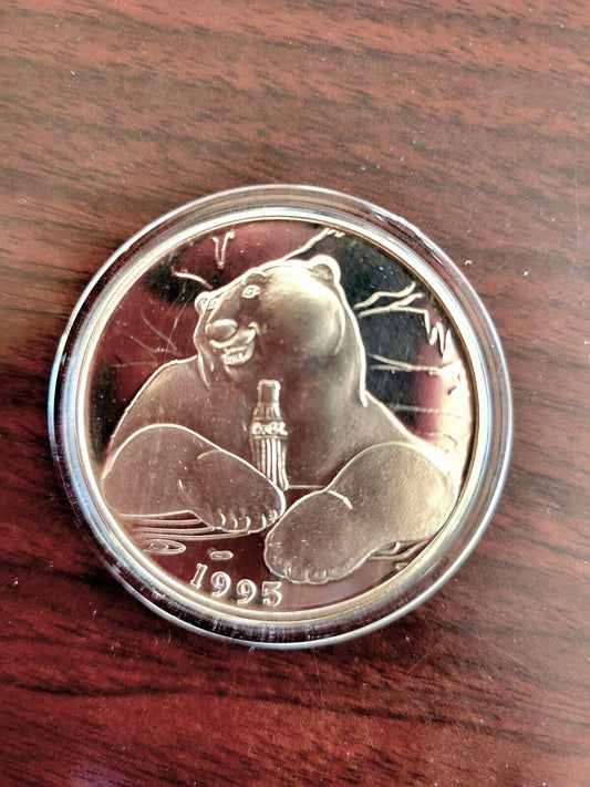 1995 Coca Cola Polar Bear 1oz   Silver .999 Fine Capsuled