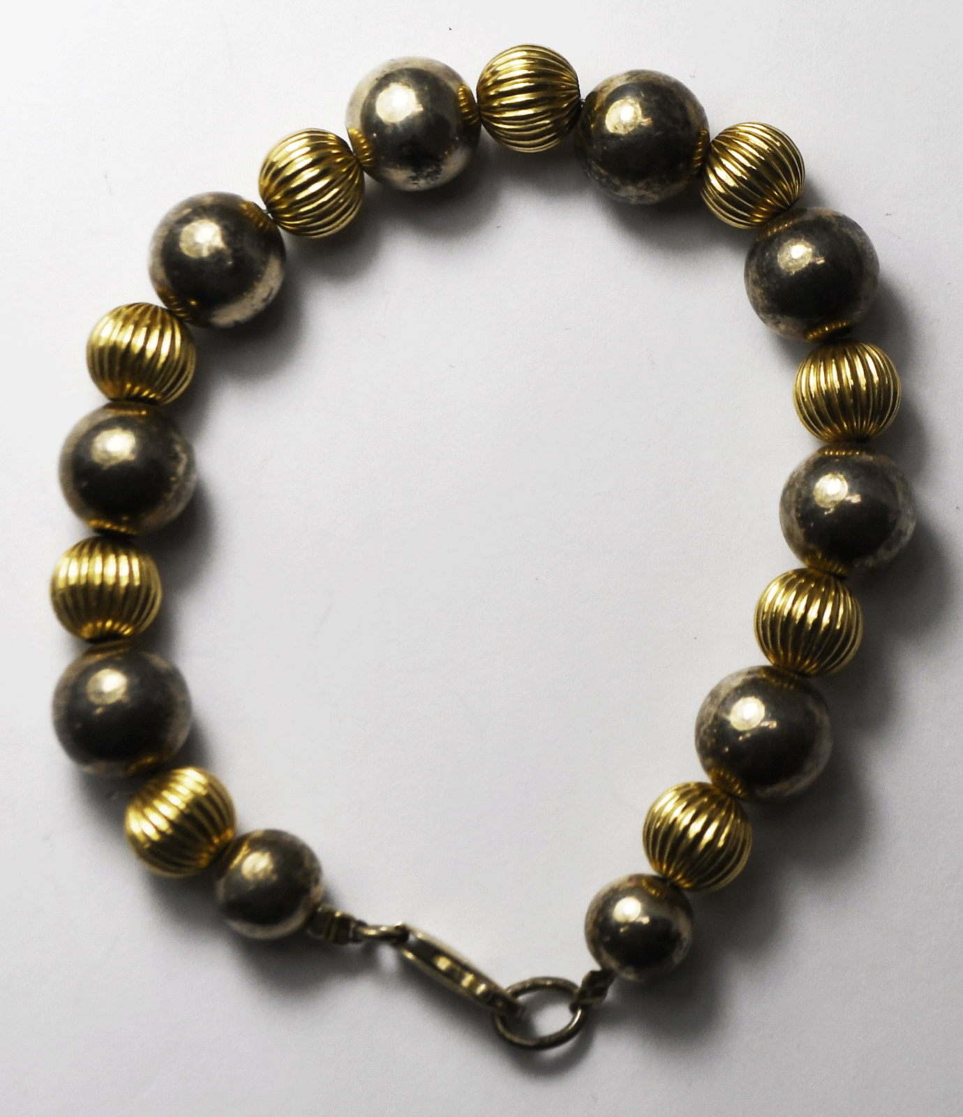 Sterling Silver 14k GF Round Disco Ball Beaded Bracelet 10mm  7.25"  13g