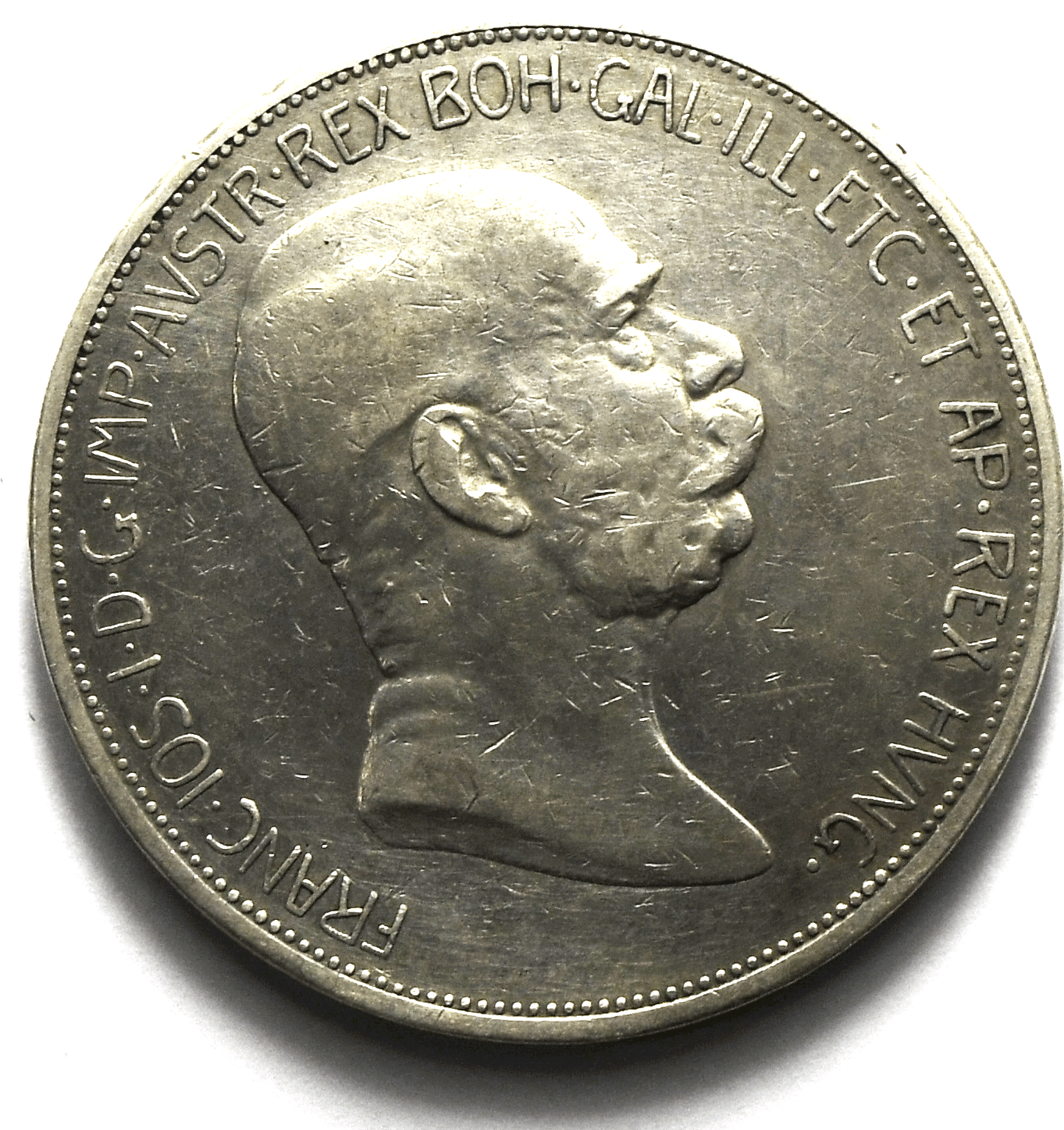 1908 Austria 5 Five Corona Silver Coin KM# 2809