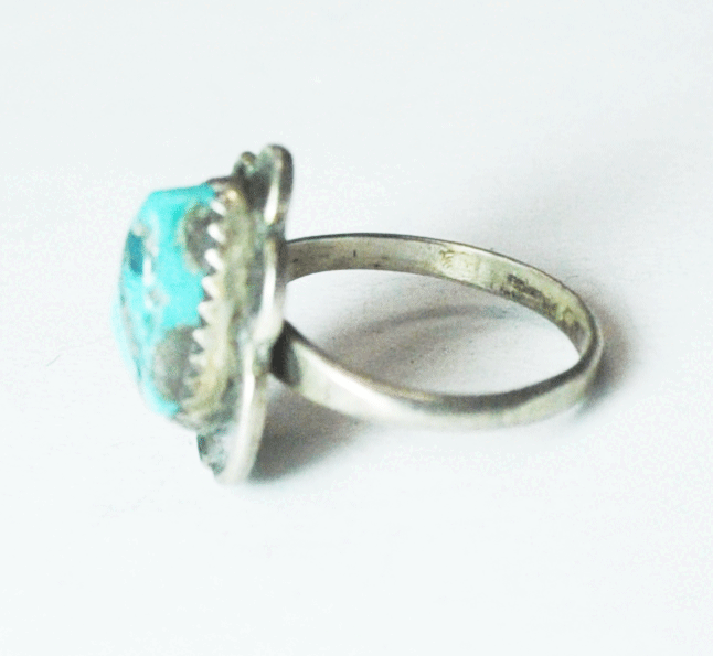 Vintage GAH Sterling Silver Turquoise Solitaire Ring 16mm Size 4-3/4