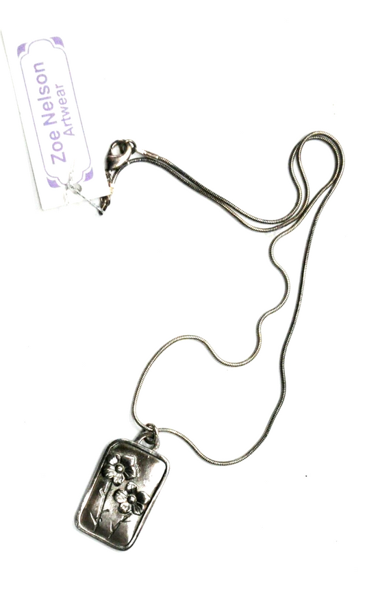 .999 Silver Zoe Nelson Artwear Flower Rectangle Pendant 34mm x 18mm 17" Necklace