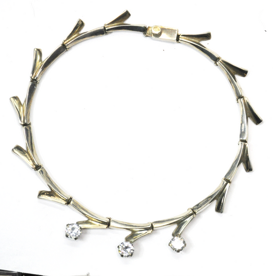 Mexico TE-18 Triple Large CZ Spiked 14mm Link Necklace 15" Heavy
