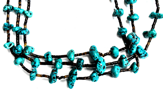 Silver Plate Turquoise 18mm Chunk 3 Strand Bead Necklace 25"