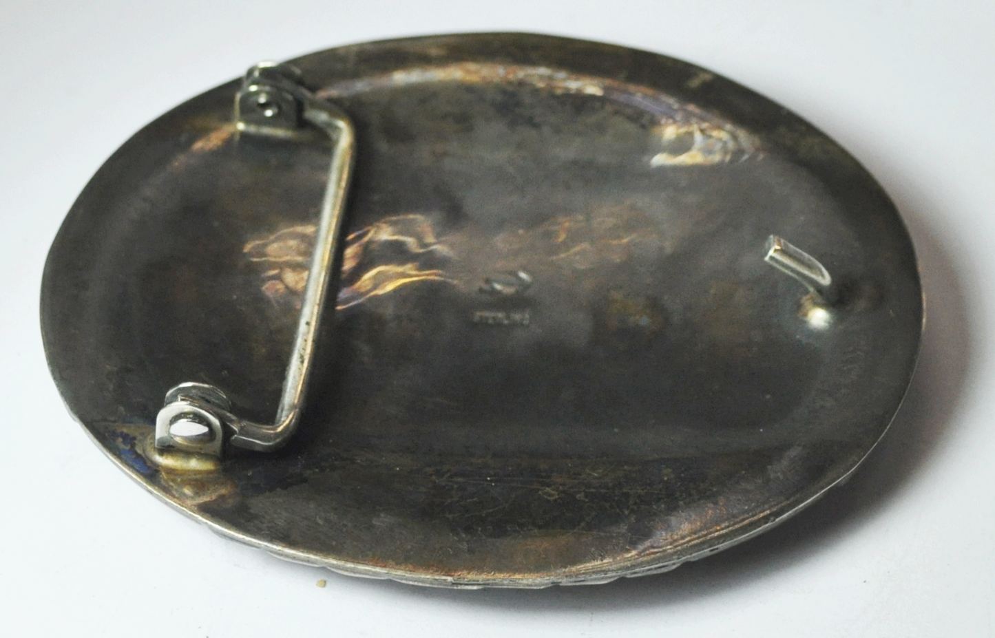 Sterling Turquoise Coral Cluster Oval Belt Buckle 3-3/8" x 2-3/4" Signed Arrow